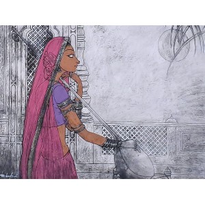 Baber Azeemi, 18 x 24 Inch, Oil on Paper, Figurative Painting, AC-BAZ-003